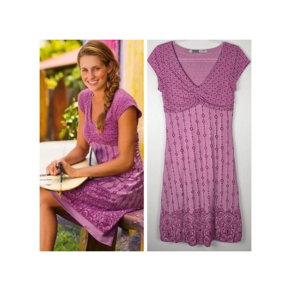Athleta Size S Tall Dhara Burnout Dress Knee Lenght Short Sleeve Purple
